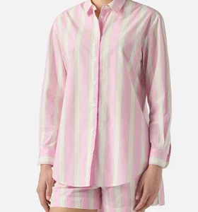 MC2 Saint Barth Donna Camicia Brigitte in cotone a righe rosa con ricamo Sport Club