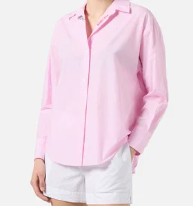 MC2 Saint Barth Donna Camicia Cristal in popeline di cotone a righe rosa con ricami