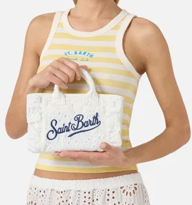 MC2 Saint Barth Borsa Vanity mini volant in cotone sangallo bianca