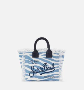 MC2 Saint Barth Borsa Vanity mini in canvas con stampa zebrata blu