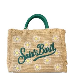 MC2 Saint Barth Vanity Mini Paglia Naturale con Margherite e Logo Verde