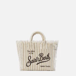MC2 Sainth Barth Borsa Vanity in lino a righe fini marroni e bianche