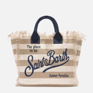 MC2 Sainth Barth Borsa Vanity regular in canvas a righe orizzontali beige