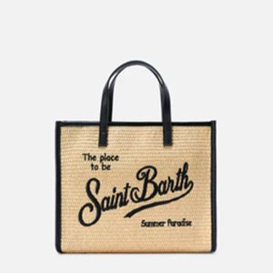 MC2 Sainth Barth Borsa Vivian medium effetto raffia con logo nero ricamato